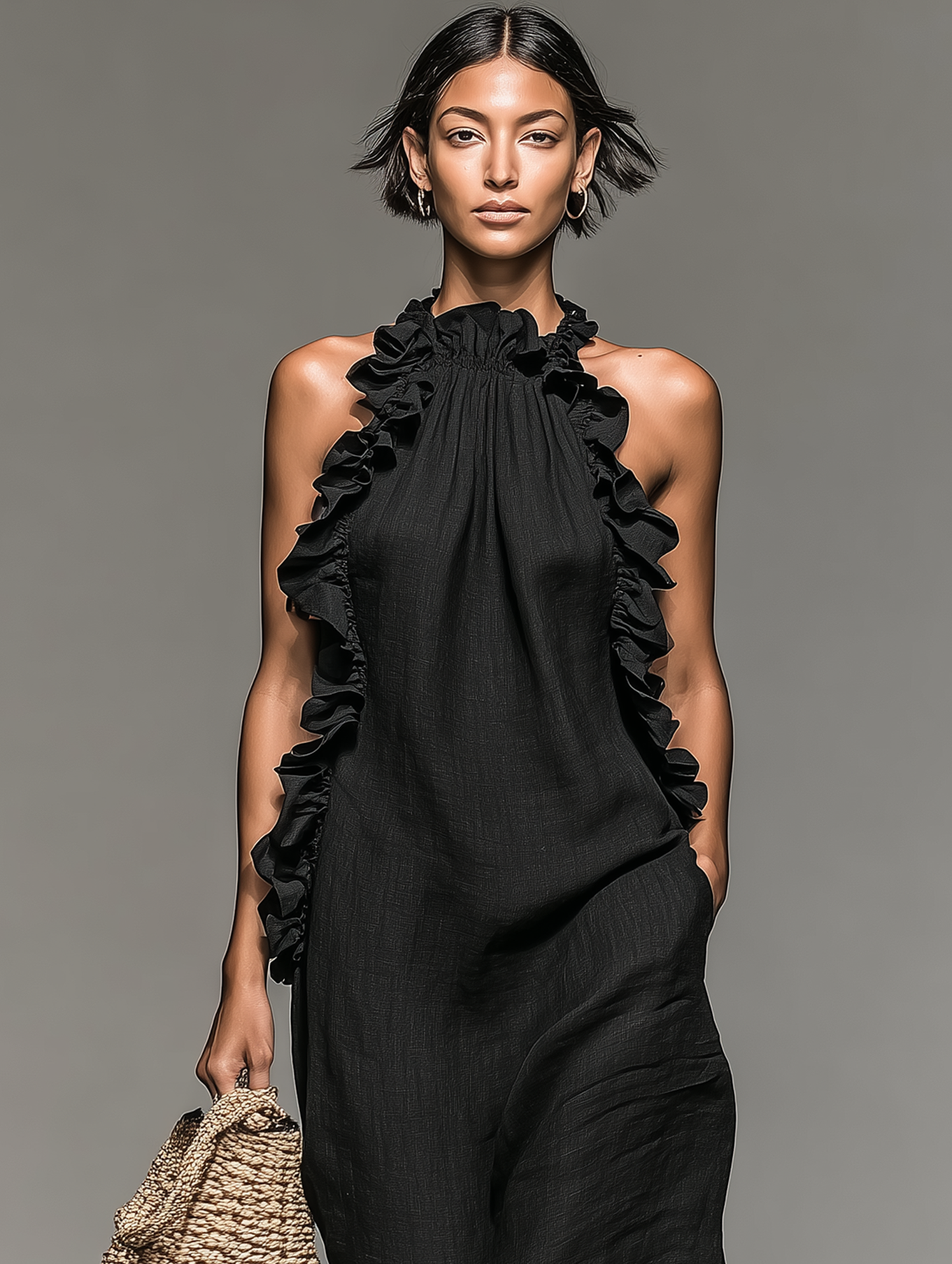 Nora – Vestido Maxi Negro con Volantes