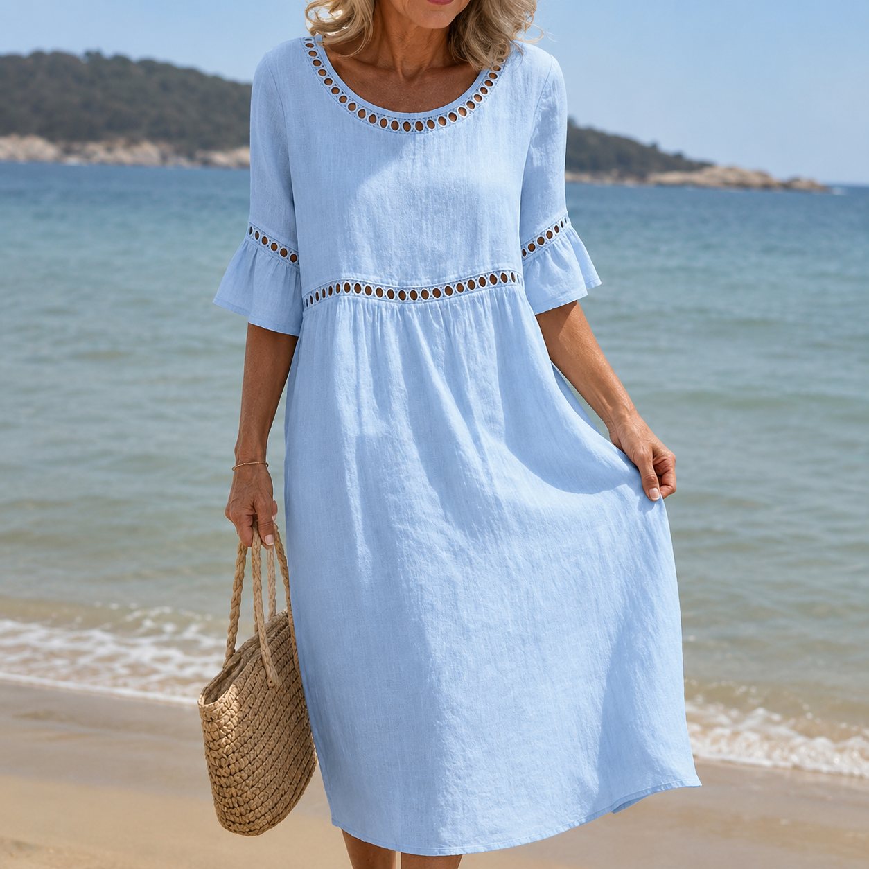 Clara – Vestido Midi de Algodón y Lino