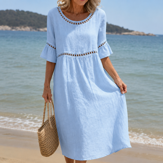 Clara – Vestido Midi de Algodón y Lino