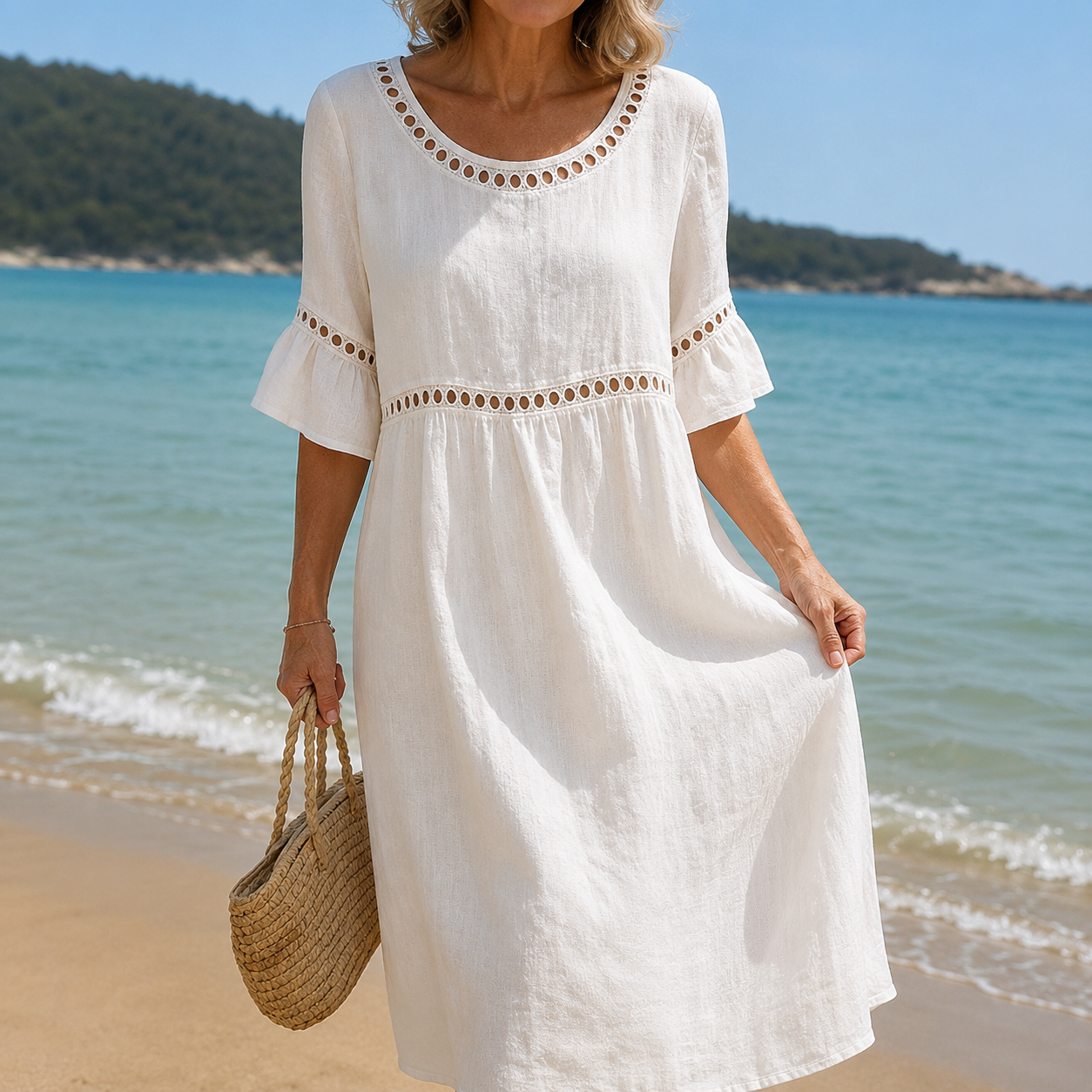 Clara – Vestido Midi de Algodón y Lino
