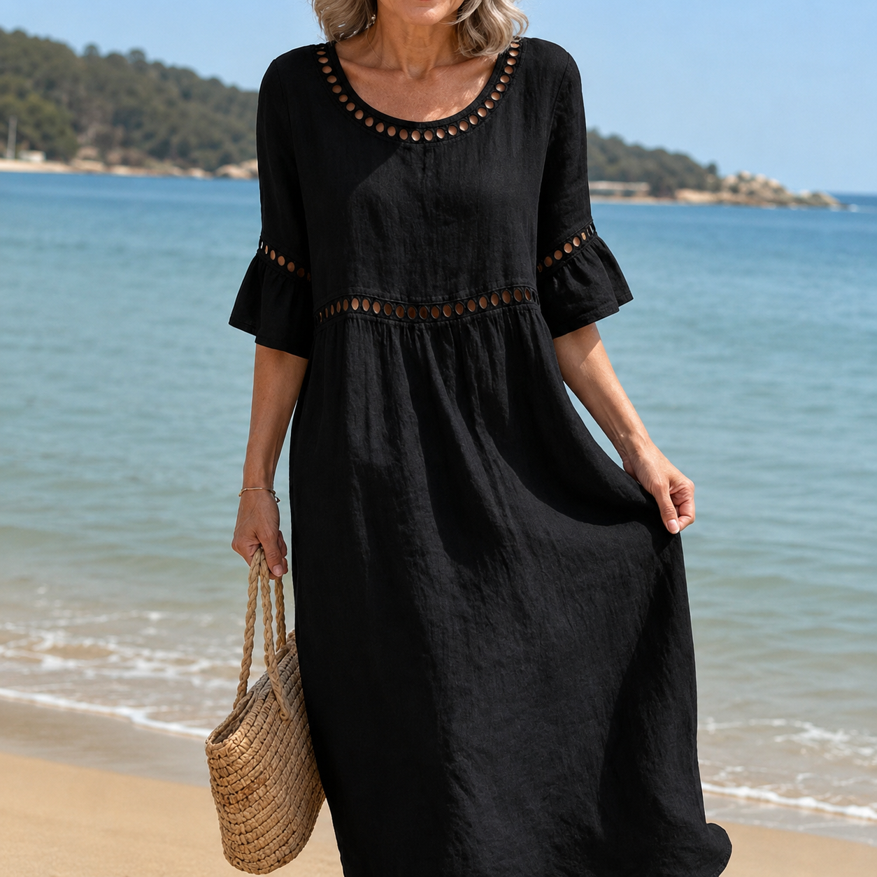 Clara – Vestido Midi de Algodón y Lino