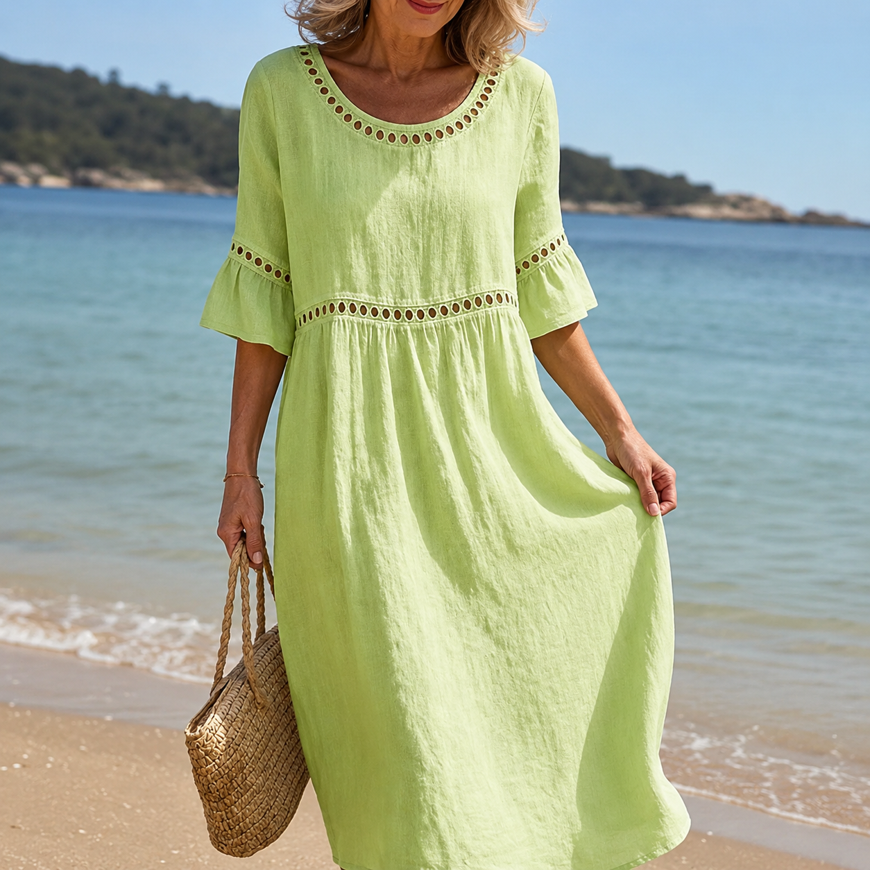 Clara – Vestido Midi de Algodón y Lino