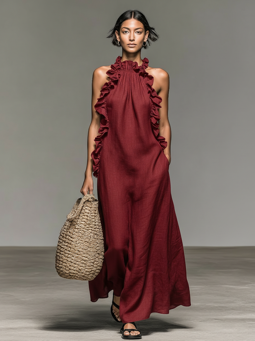 Nora – Vestido Maxi Negro con Volantes