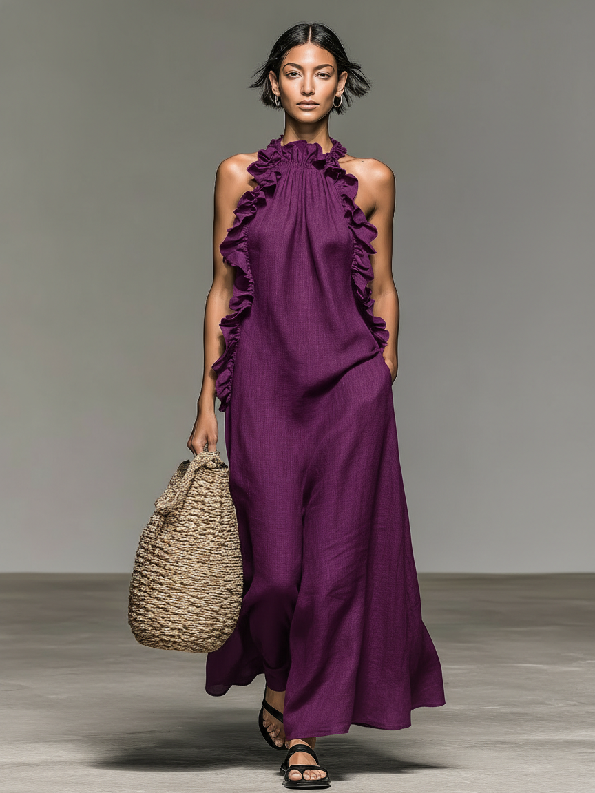 Nora – Vestido Maxi Negro con Volantes