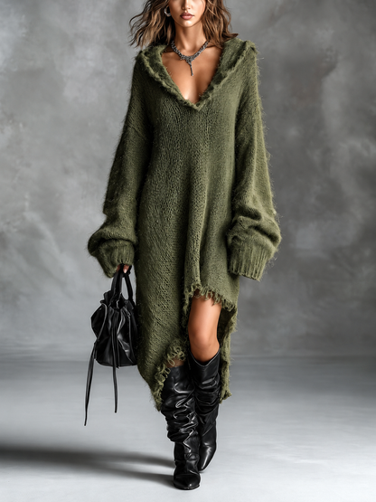 Vega - Vestido de punto oversize con capucha