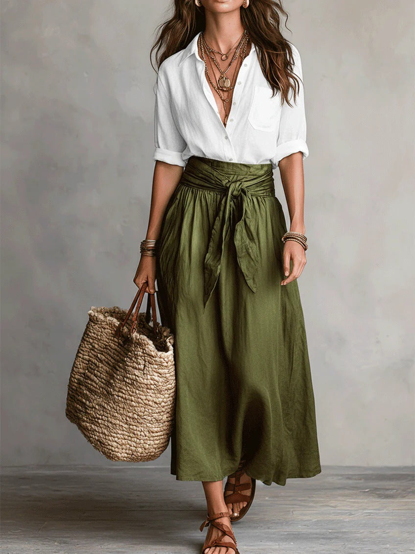 Marina – Conjunto de camisa y falda midi