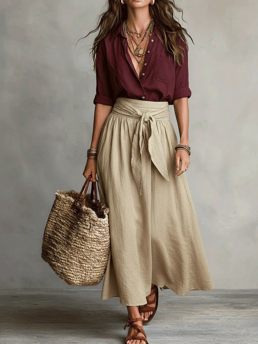 Marina – Conjunto de camisa y falda midi