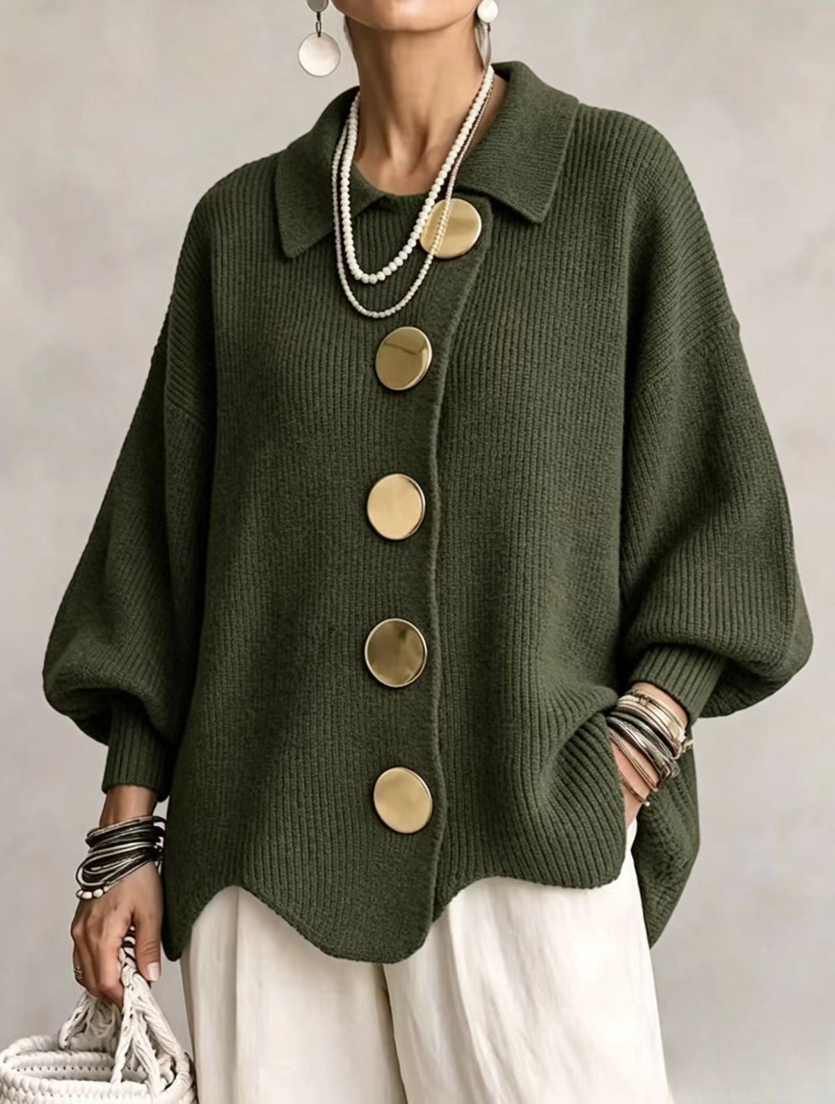 Isadora - Cárdigan Oversize de Punto con Botones Dorados