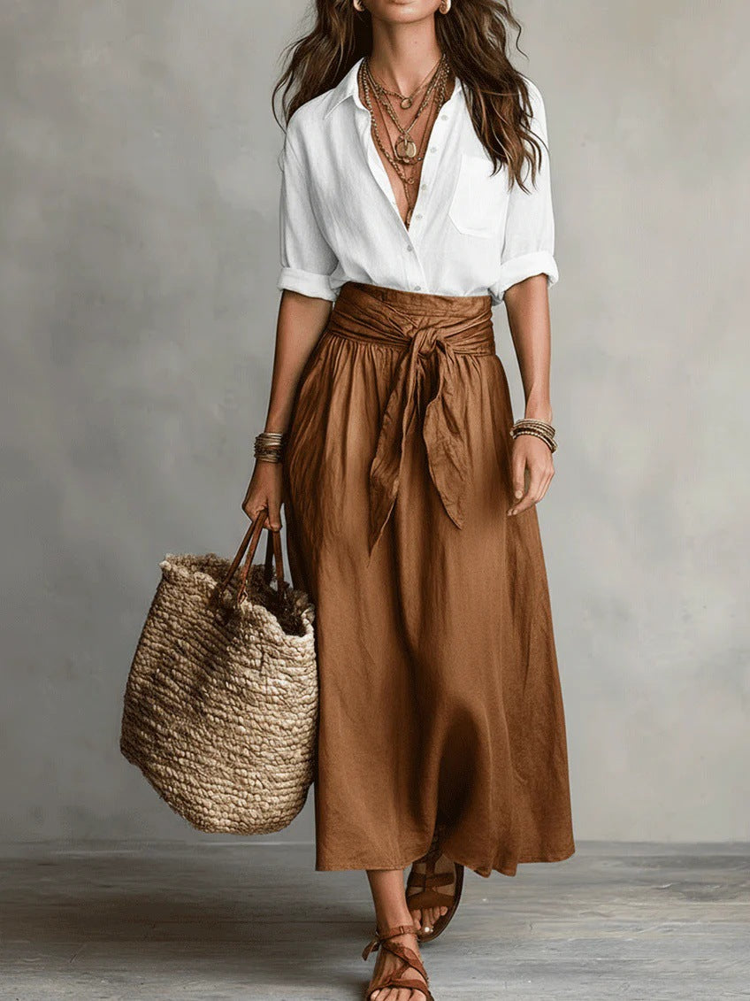 Marina – Conjunto de camisa y falda midi