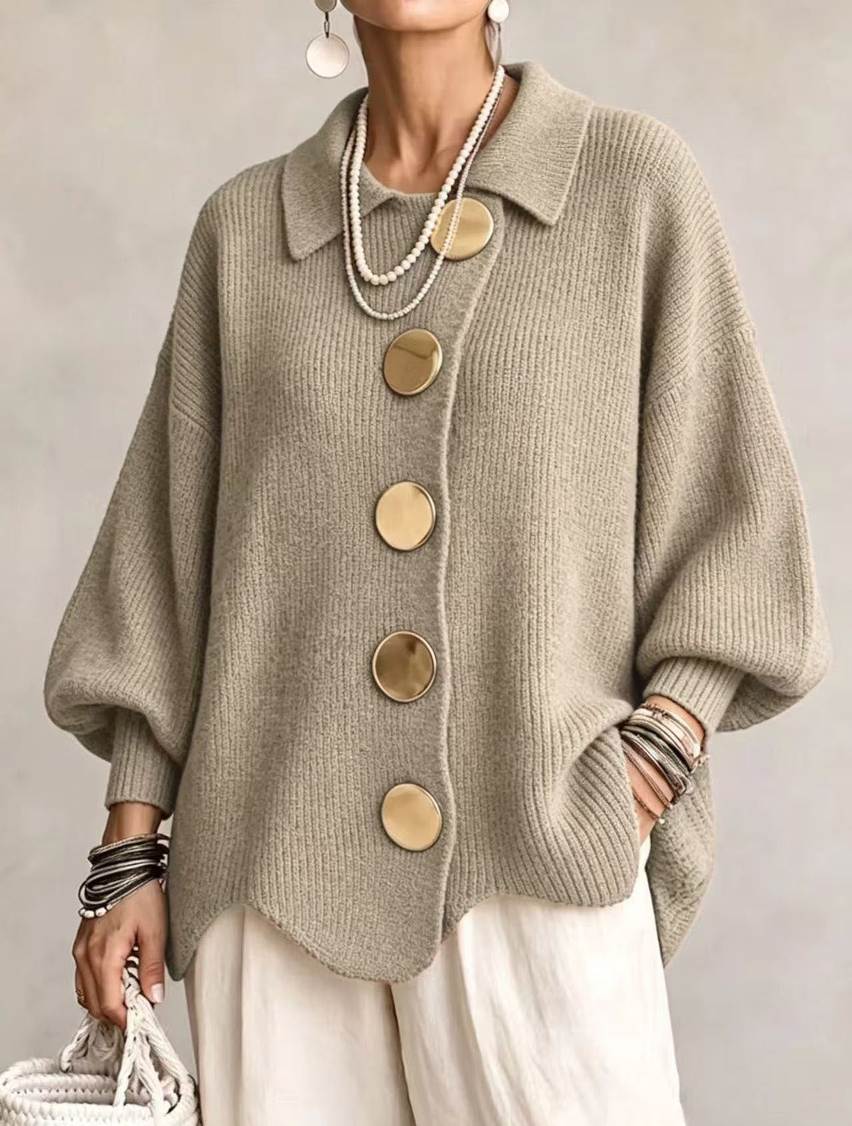 Isadora - Cárdigan Oversize de Punto con Botones Dorados