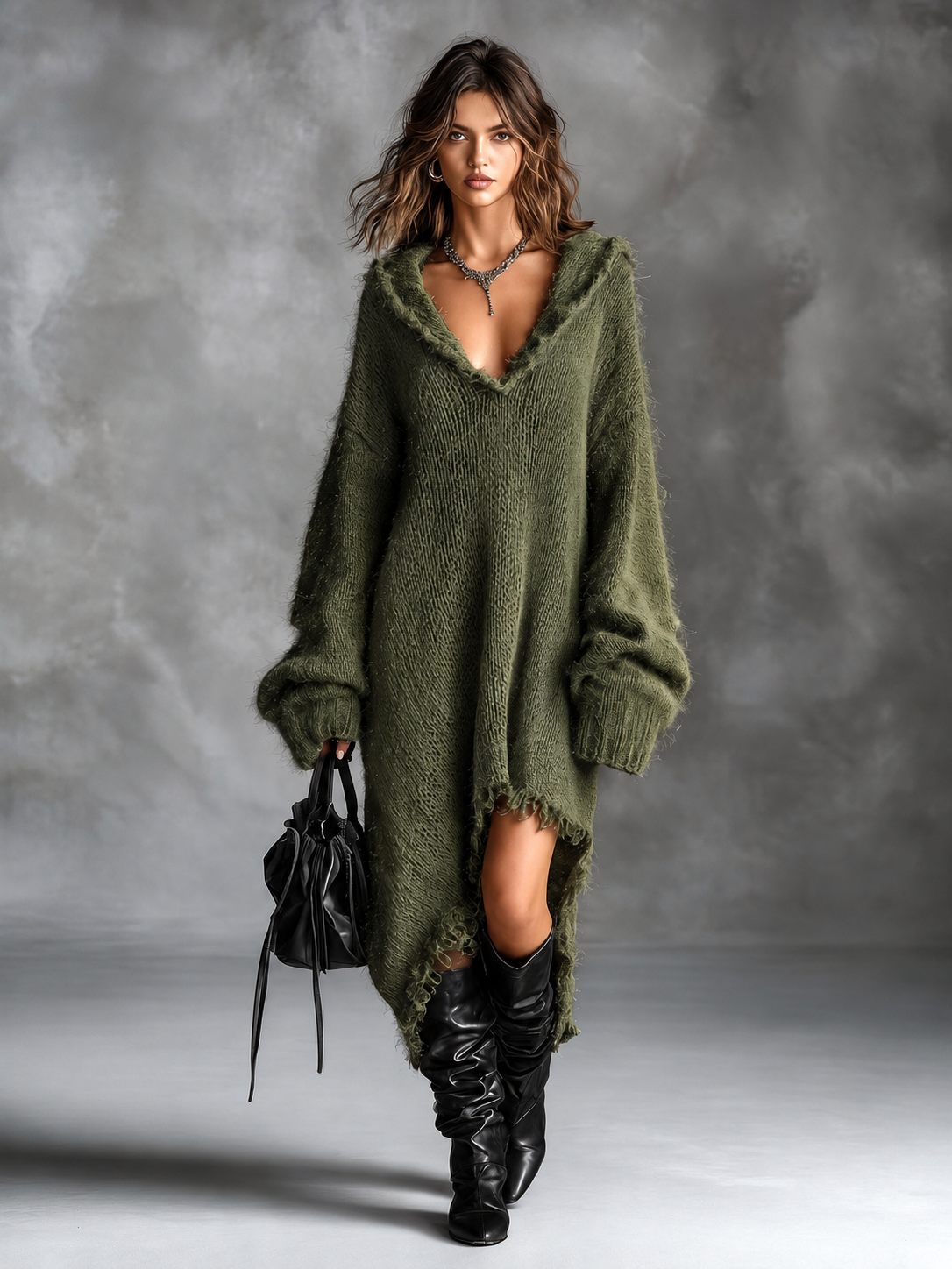 Vega - Vestido de punto oversize con capucha
