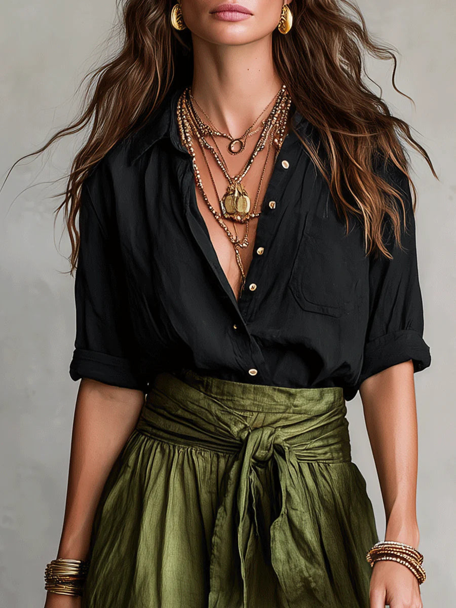 Marina – Conjunto de camisa y falda midi