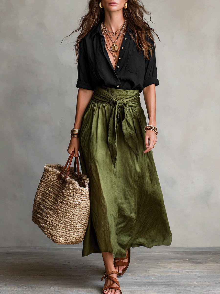 Marina – Conjunto de camisa y falda midi