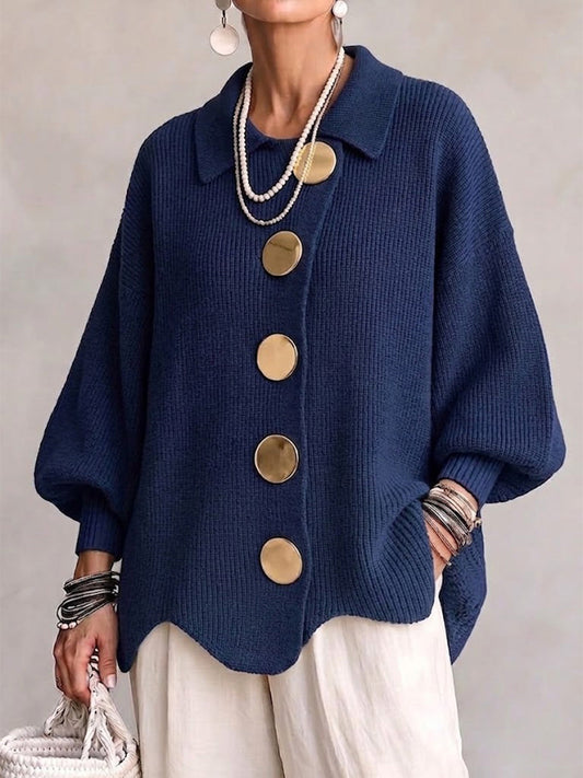 Isadora - Cárdigan Oversize de Punto con Botones Dorados